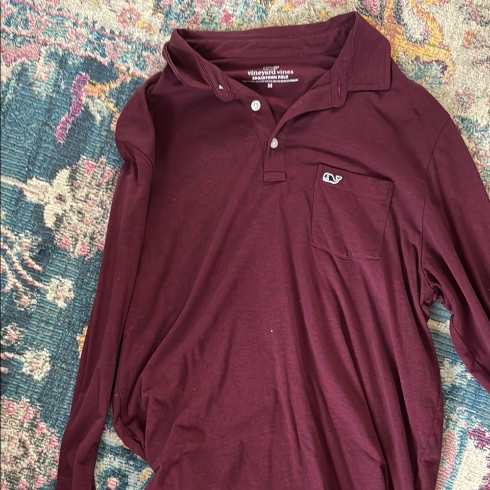 Vineyard Vines Men's Maroon Long Sleeve Polo Shirt